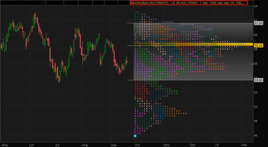 THINKORSWIM Previous store Day Volume Profile with EXPANTION LEVELS